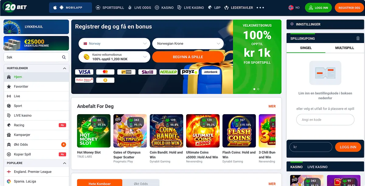 20Bet Registrer Deg Og Få En Bonus